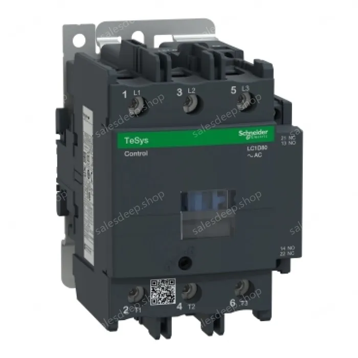 LC1D80M7 IEC contactor, TeSys Deca, nonreversing, 80A, 60HP at 480VAC, up to 100kA SCCR, 3 phase, 3 NO, 220VAC 50/60Hz coil, open